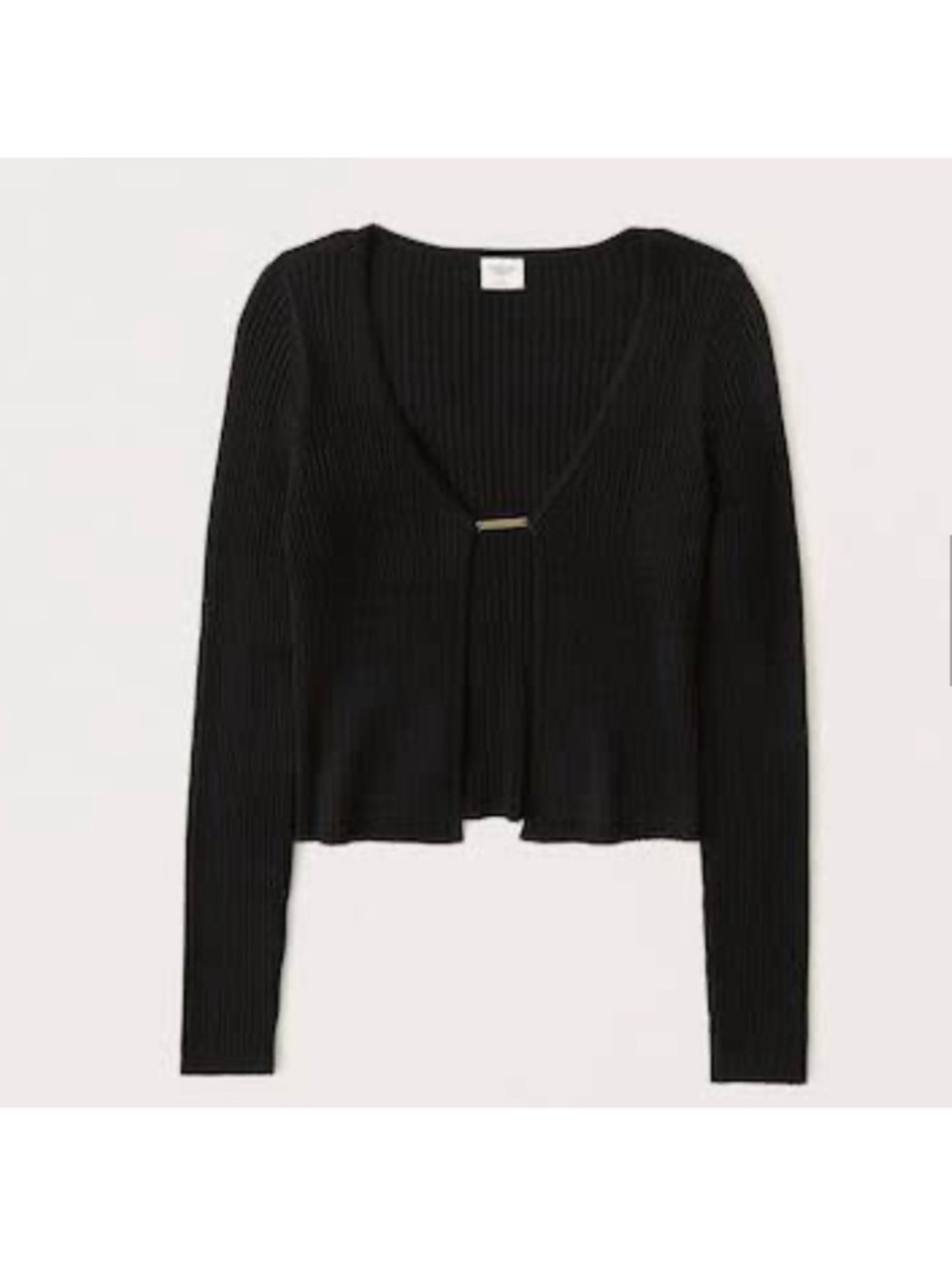 Abercrombie & Fitch Black Ribbed V‑Neck Cropped Cardigan